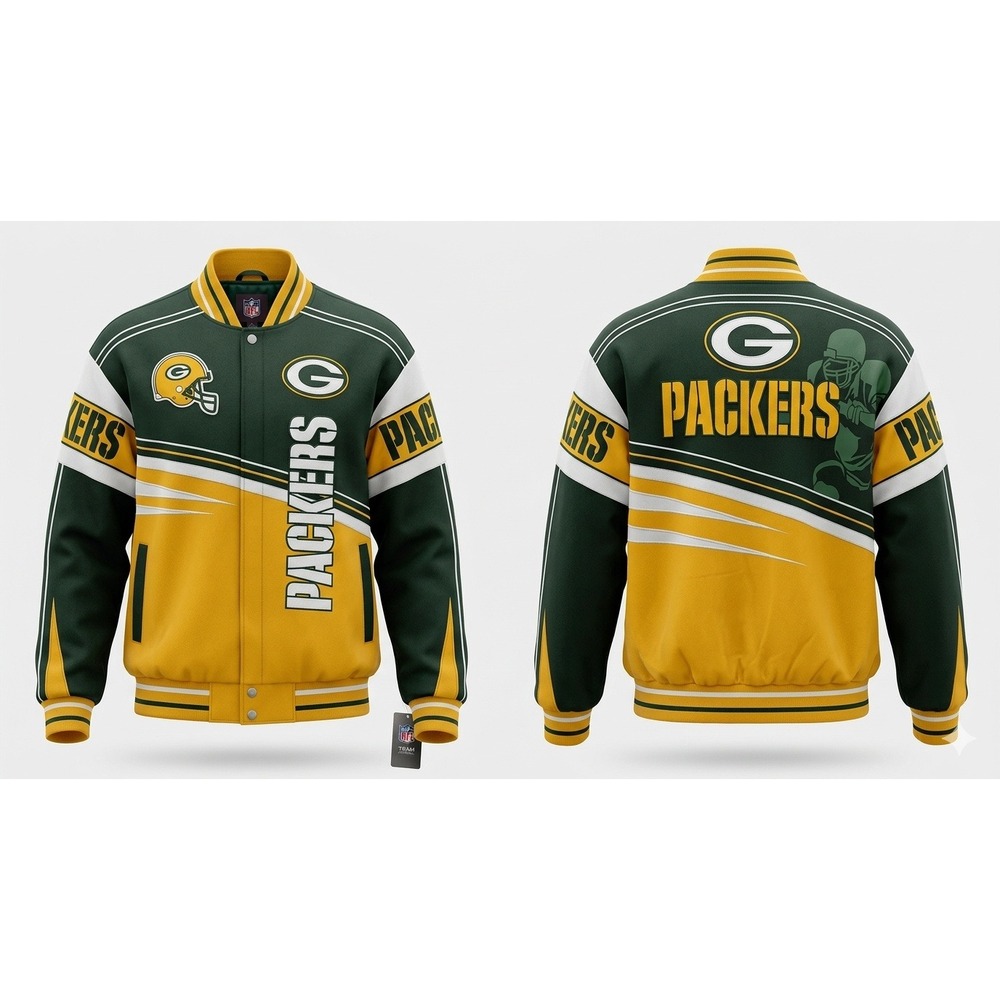 Green Bay Packers Racing Jacket Mens XL NFL Team Apparel Cotton Twill Varsity